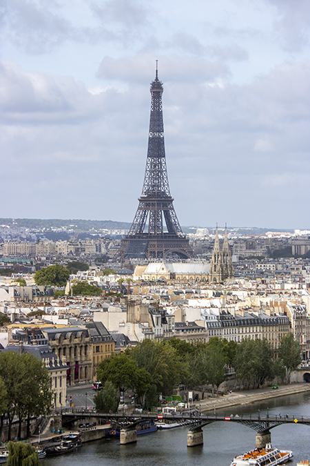 View of the Eiffel Tower and Sainte Clotilde Basilica